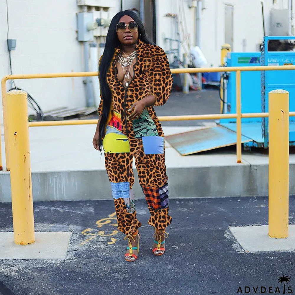 Fashion Casual Cute Positioning Print Zipper Jumpsuit