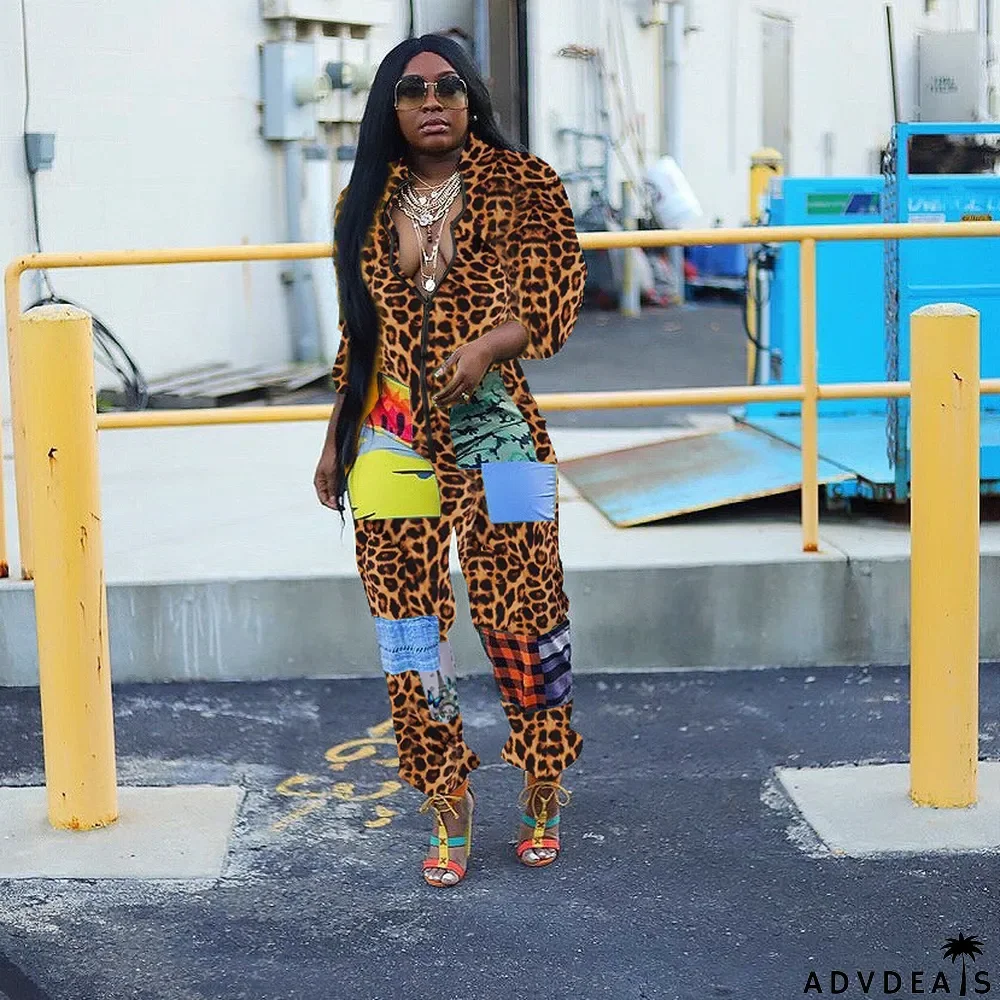 Fashion Casual Cute Positioning Print Zipper Jumpsuit