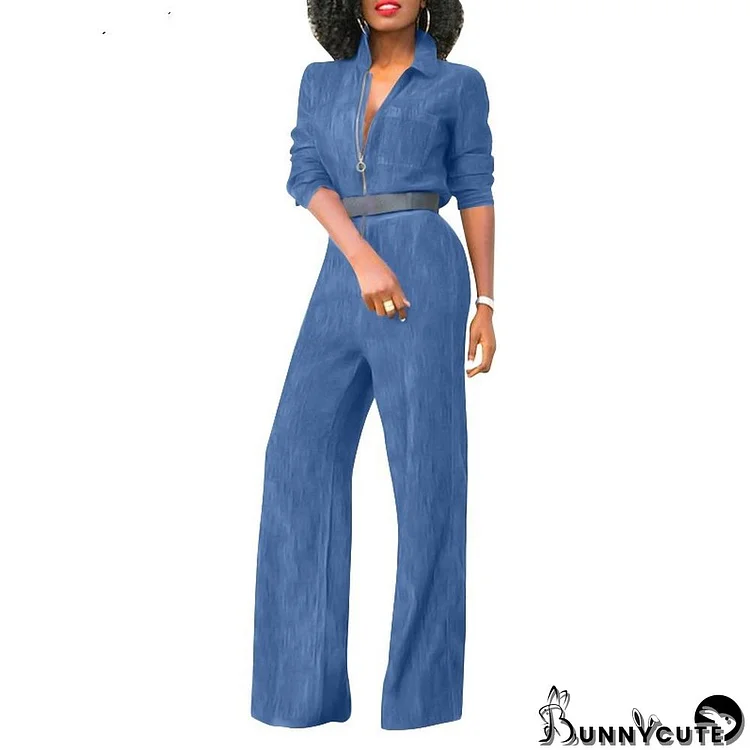 Women's Plus Size Zip Denim Jumpsuit