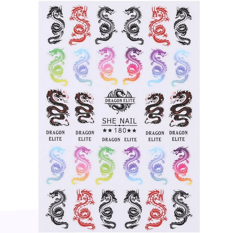 Red Black Colorful 3D Dragon Design Stickers Women Love Nail Art Slider Gel Polish Decal Temporary Decoration For Nail Manicures
