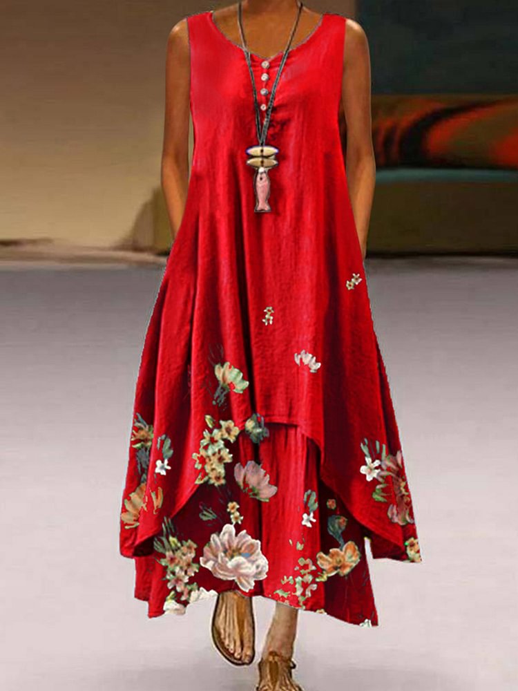 Irregular Sleeveless Printed Dress
