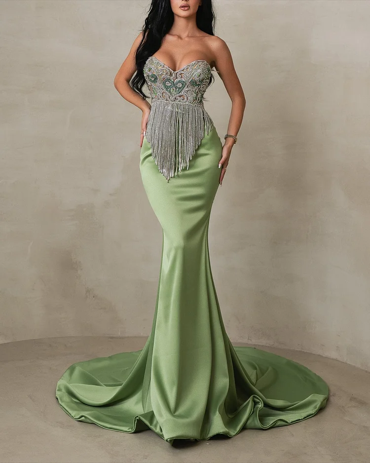 Women's Bandeau Sequined Tassel Dress