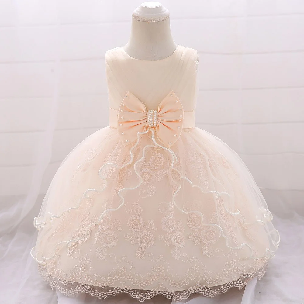 Uveng Pink Lace Baptism Baby Girl Dresses Party Wedding Evening 1st Birthday Kids Prom Princess Toddler Clothes 18 24 Month