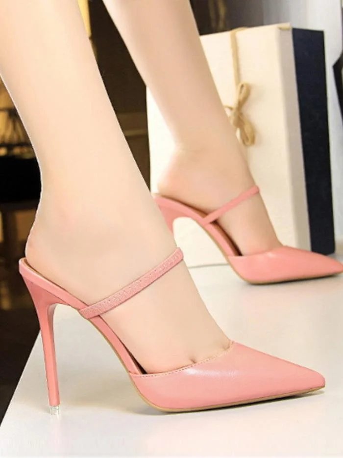 Simple Baotou stiletto with shallow mouth pointed toe hollow word with women's slippers