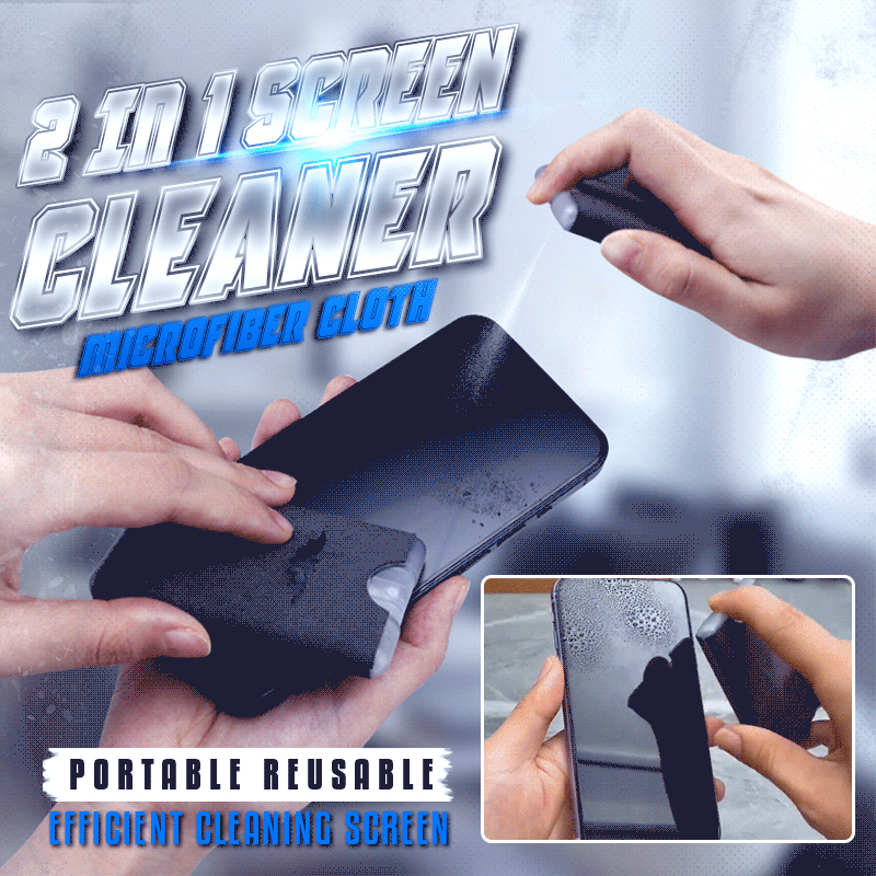 Portable Reusable 2 in 1 Screen Cleaner & Microfiber Cloth