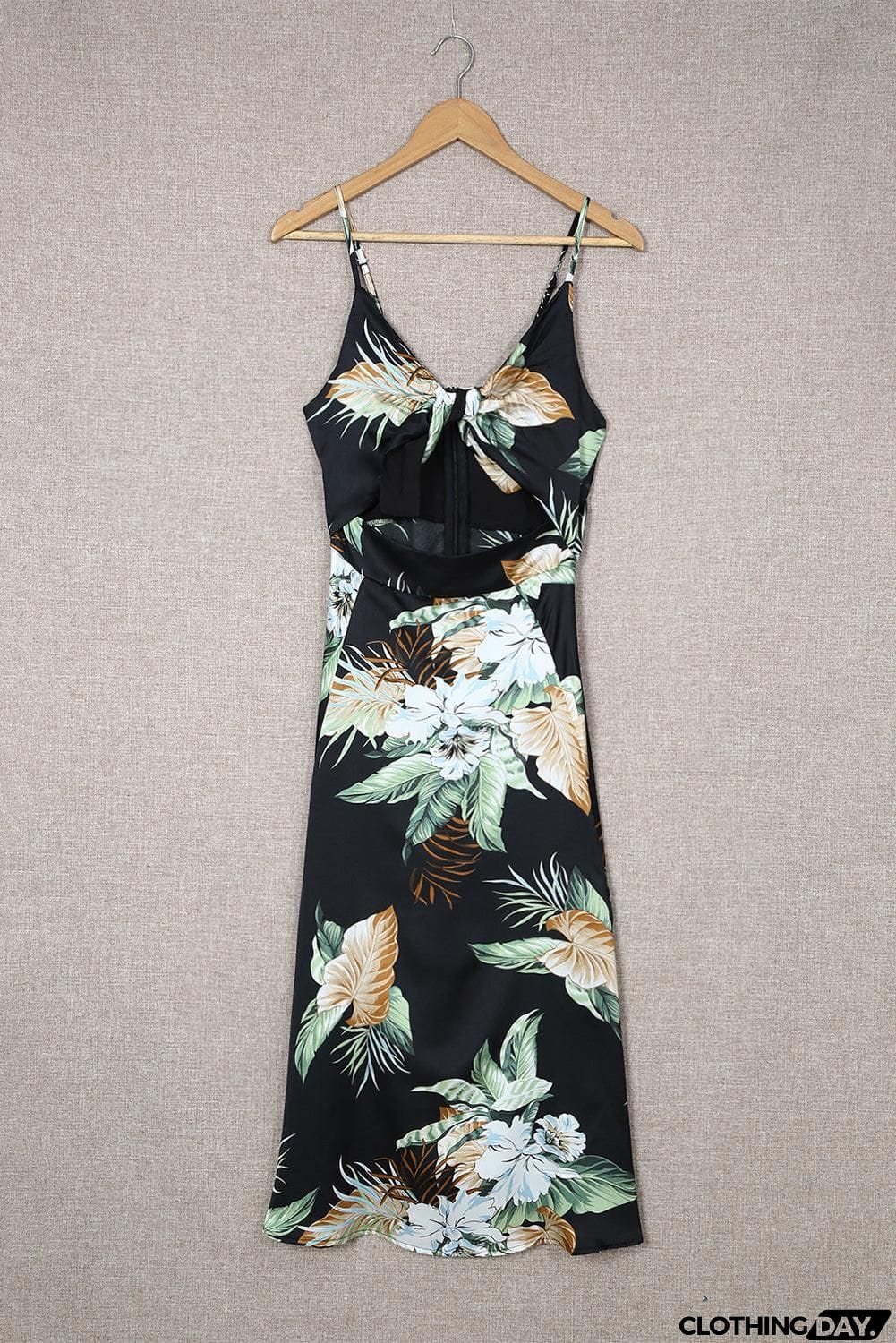 Floral Tied Cutout Split Spaghetti Strap Dress