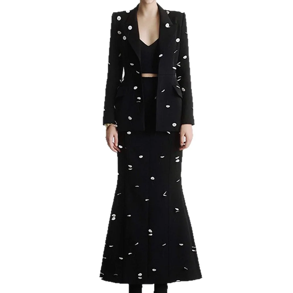 Nigikala Nigikala New Star Fashion Leek Tling Suit Jacket Fish Tail Long Skirt Set