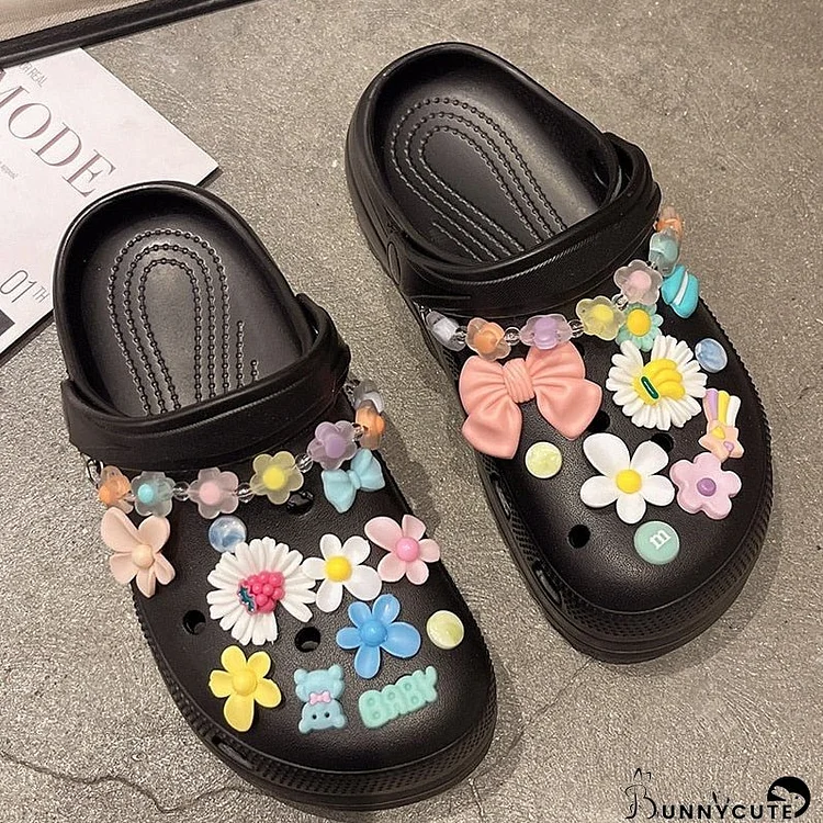 Summer Women Slippers Shoes With Charms Jewelry Garden Shoes Wedges Platform Sandals Antiskid Female Clogs Flip Flops For Woman