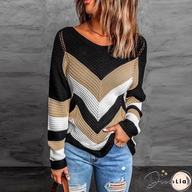 Casual Striped Patchwork Sweater