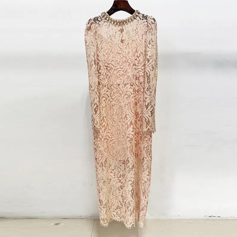 Nigikala Nigikala Spring And Summer New Star Fashion Nails Studded Long Sleeves Of Water-Soluble Lace Dress