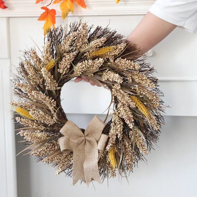 Bowknot Wheat Wreath Autumn Wreaths For Front Door Thanksgiving Wreaths | AvasHome