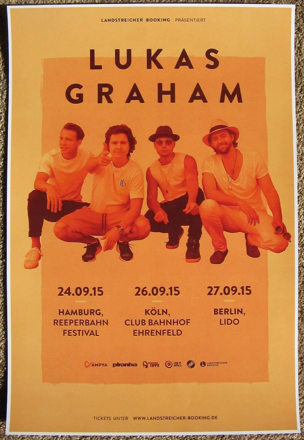 LUKAS GRAHAM 2015 Gig POSTER Germany Concert Hamburg Koln Berlin