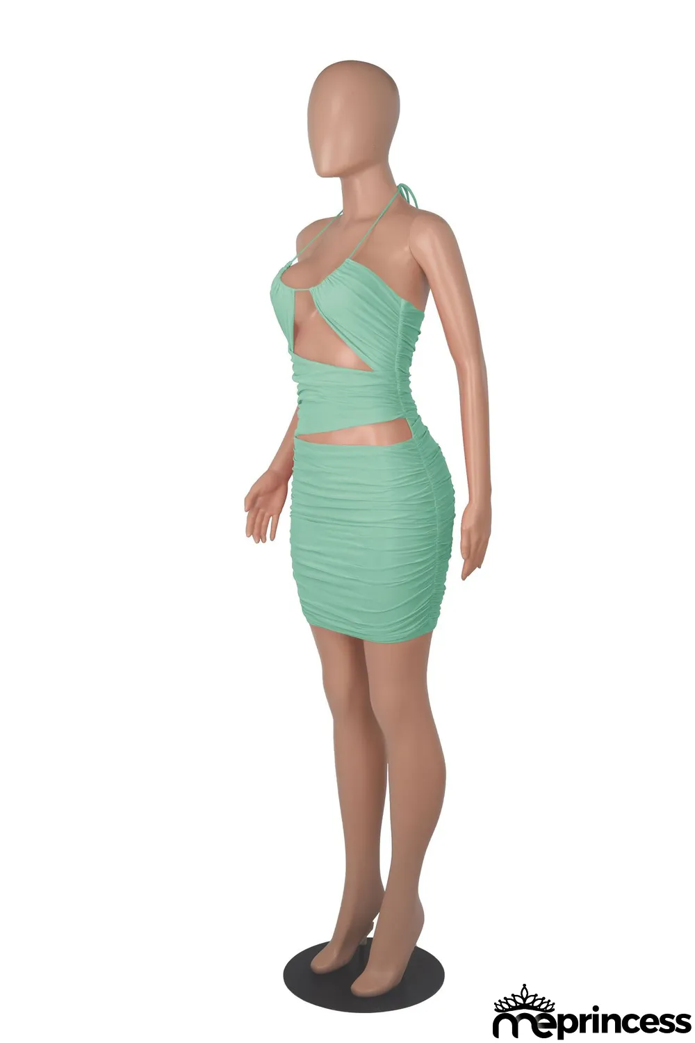 Women Summer Straps Sexy Pleated Backless Bodycon Dress