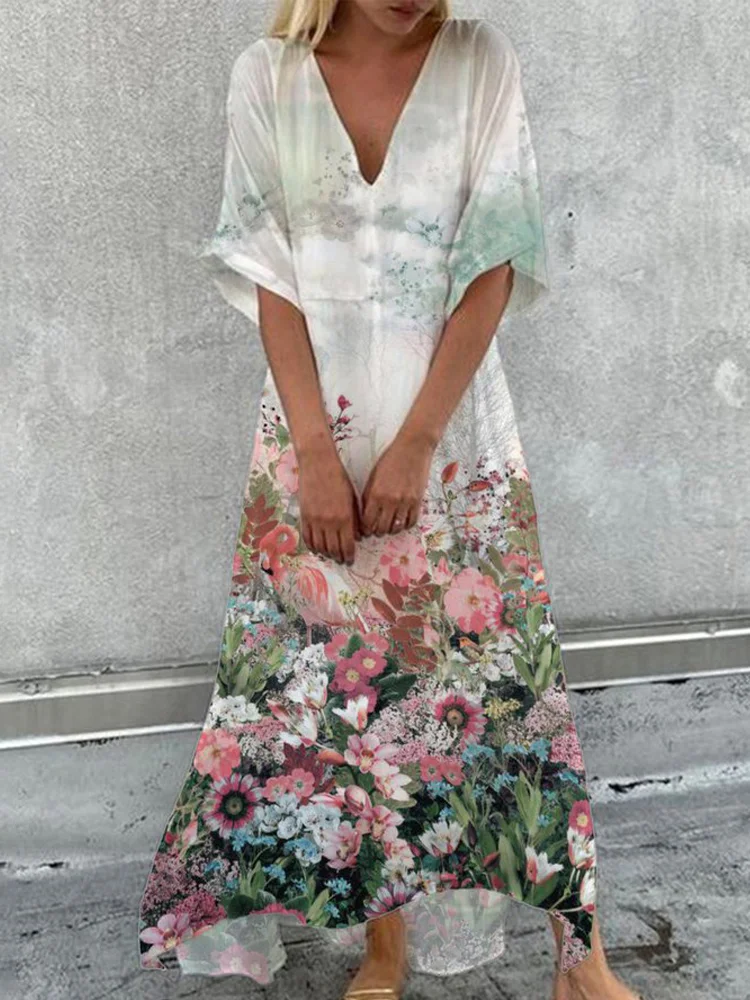 Comstylish Dreamscape Painting Art Half Sleeve Maxi Dress