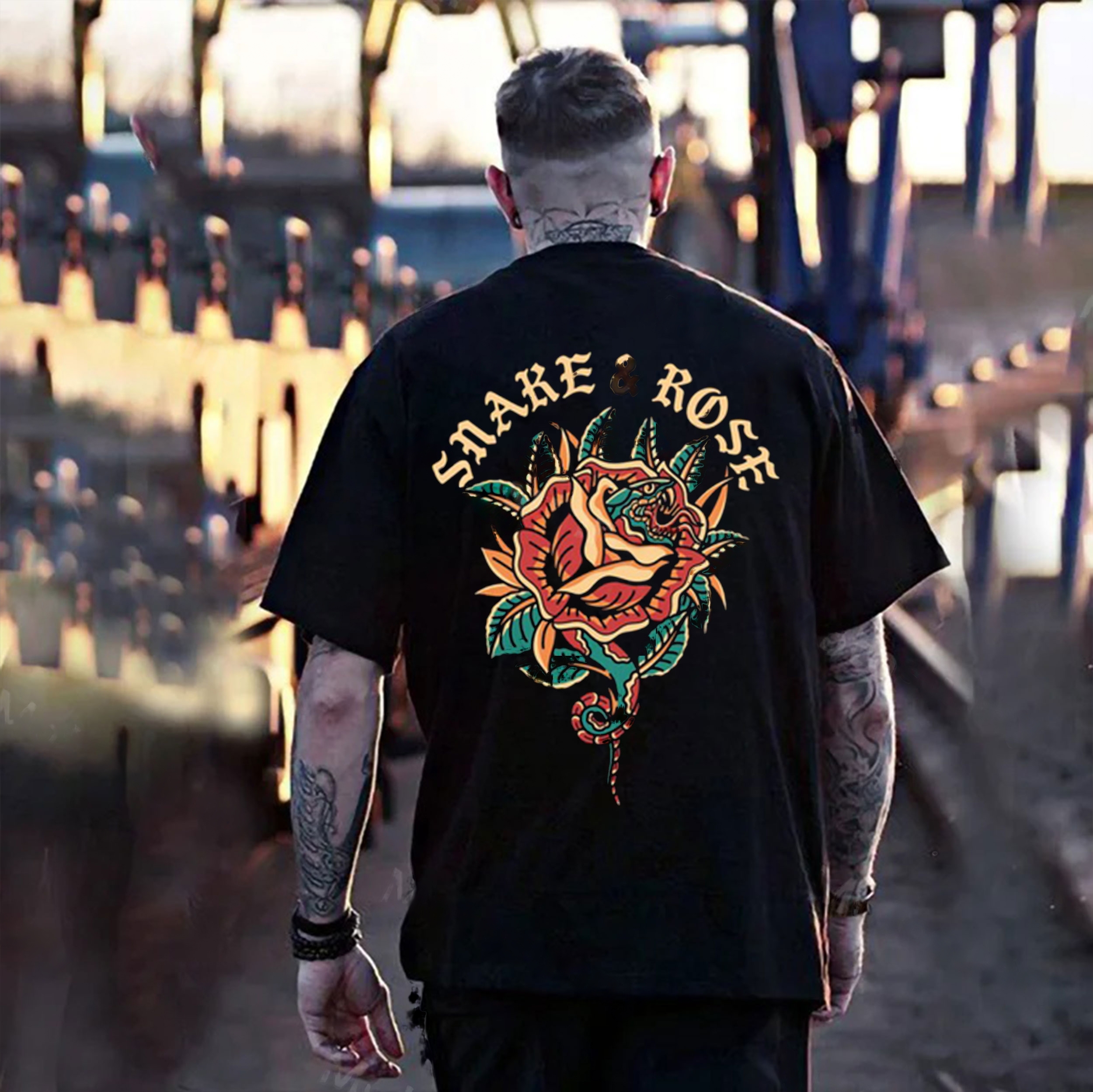 SNAKE & ROSE Graphic Casual Black Print T-shirt