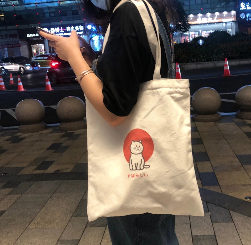 Unisex Canvas Fruit Streetwear Square Open Canvas Bag