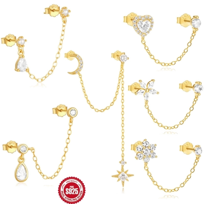 1 Piece 925 Sterling Silver Zircon Geometric Ear Studs