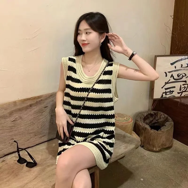Uveng Uveng Vintage Striped Dresses Women's Summer 2023 New Sleeveless Small Small Easier Skinny Short Dress