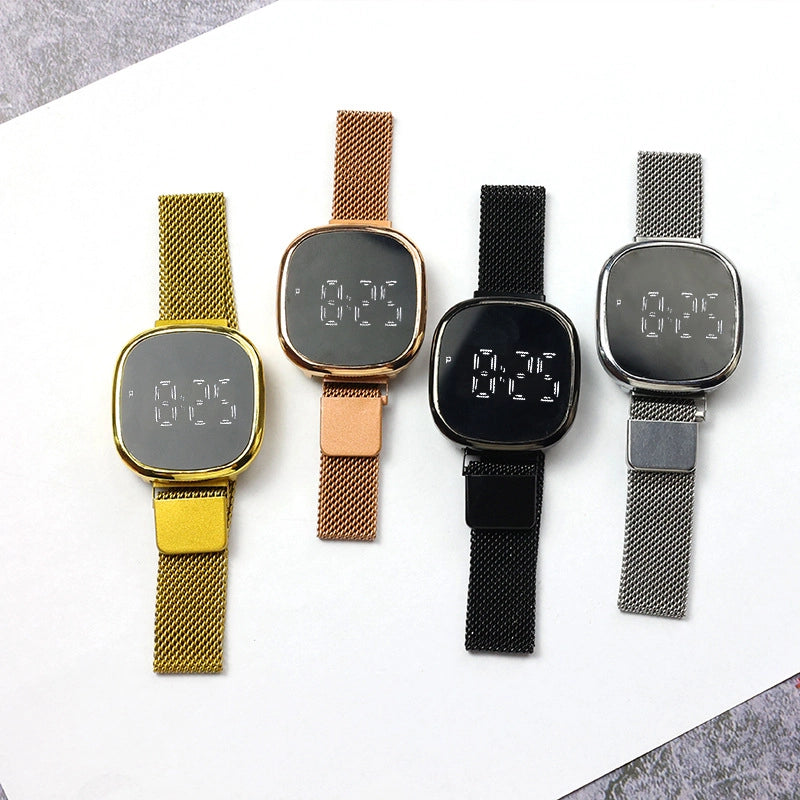 Spot New Korean Square Watch Men's Touch LED Wrist Watch Fashion Trend Magnetic Buckle Mesh Belt Steel Band Electronic Watch