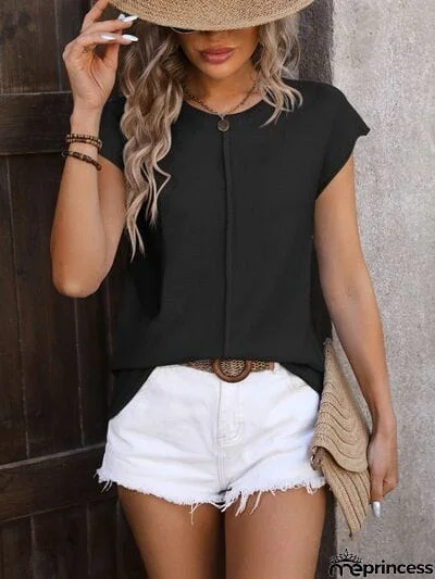 Rolled Cap Sleeve Round Neck Sweater Vest