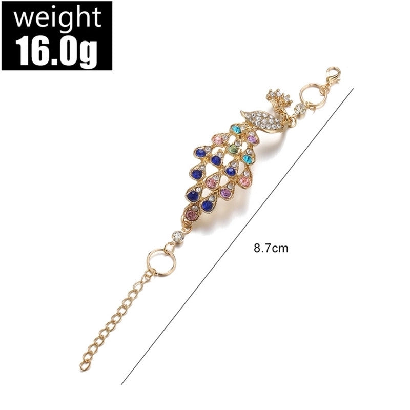 Cute Retro Sweet Peacock Gold Plated Rhinestones Alloy Bangle