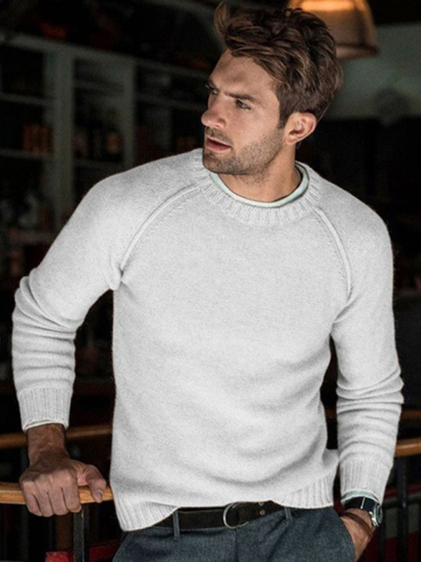 Mature Men's Round Neck Slim Fit Tops And Sweaters