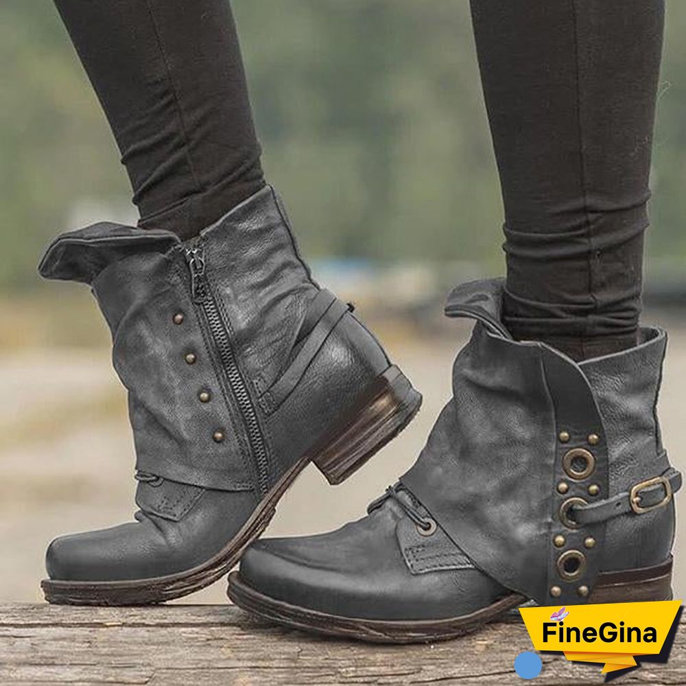 Women Casual Chunky Heel Pu Zipper Ankle Boots