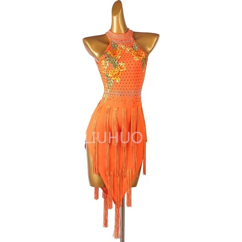 Pink Latin Skirt With Irregular Fringe Latin Dance Dress Female Adult Professional Performance Competition Dress
