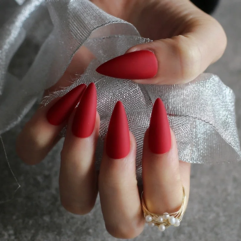 DIY long shiny fake nails INS 10 colors optional Stiletto salon glossy false nails Long almond salon art false nails matte-Nail Inspo