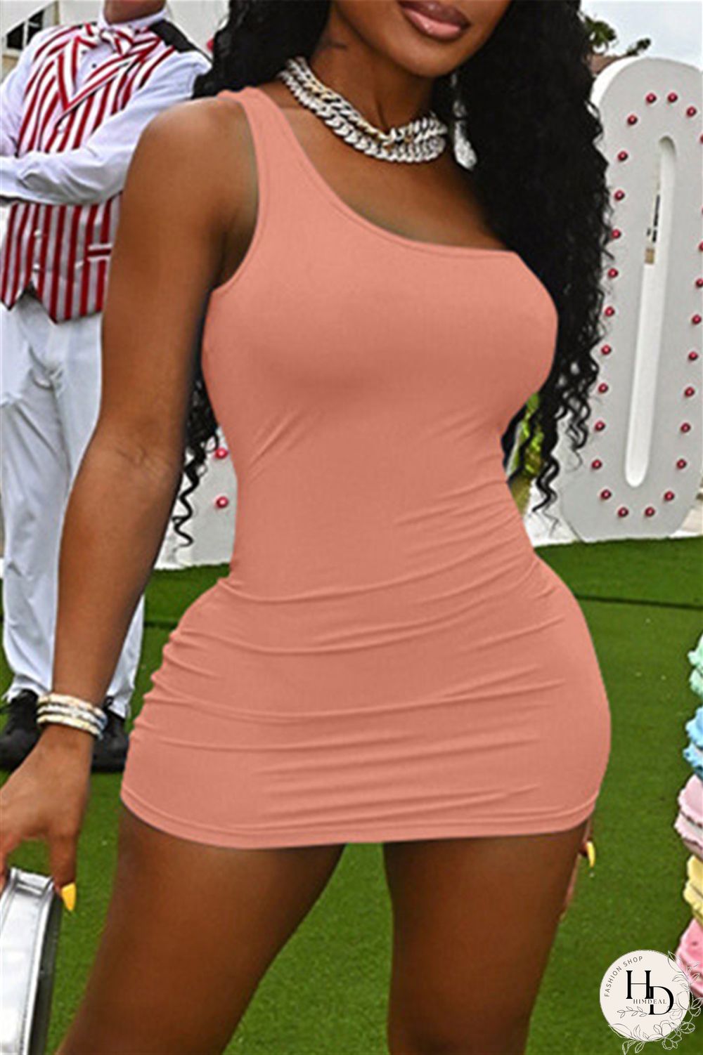 Sky Blue Sexy Casual Solid Backless One Shoulder Sleeveless Dress