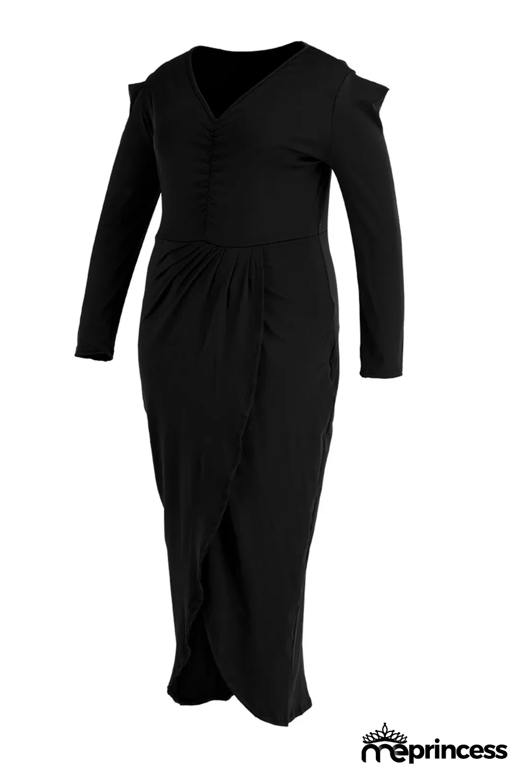 Rose Red Casual Solid Patchwork Fold Asymmetrical V Neck Princess Plus Size Dresses