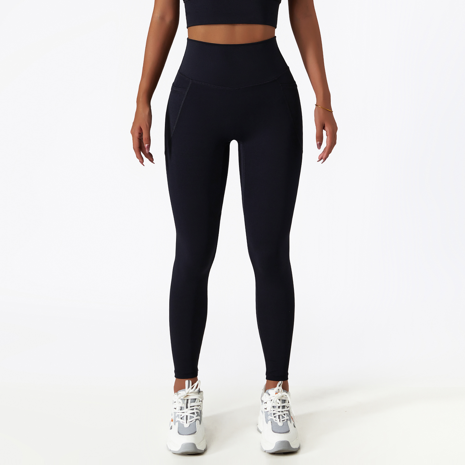 Buy Black ice silk buttery soft no t line butt lifting fitness leggings with pockets of high quality on Hergymclothing