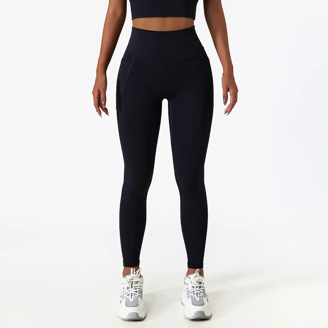 Buy Black ice silk buttery soft no t line butt lifting fitness leggings with pockets of high quality on Hergymclothing