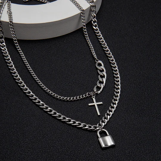 Men's Titanium Steel Cross Street Metal Necklace
