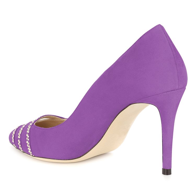 Violet Rhinestones Stiletto Heels Pumps for Office Lady |FSJ Shoes