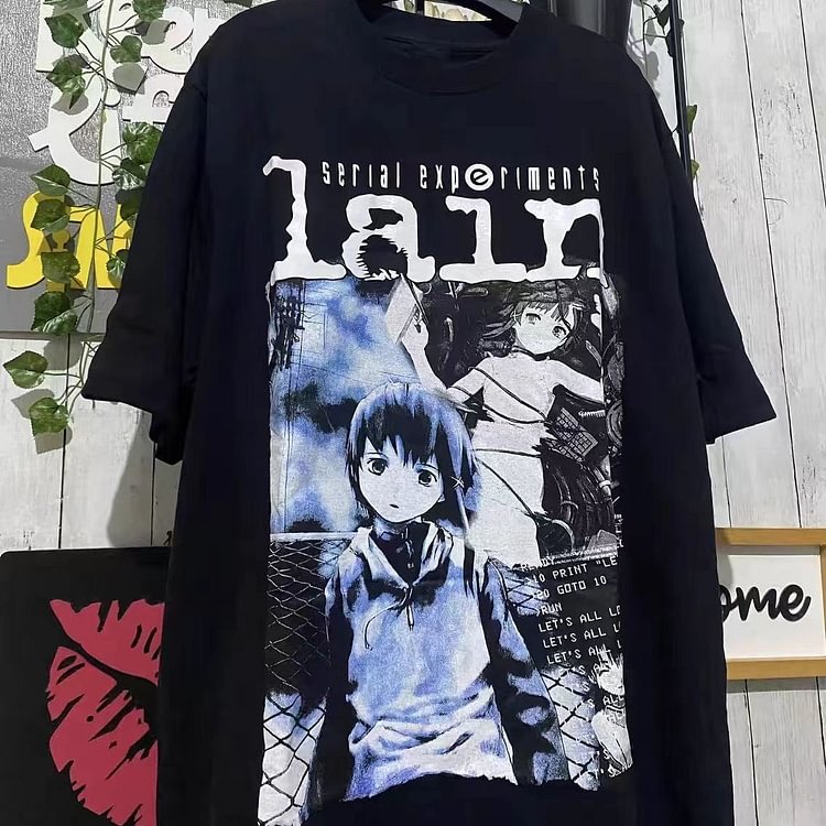 Pure Cotton Serial Experiments Lain Aesthetic Off Shoulder T-shirt weebmemes