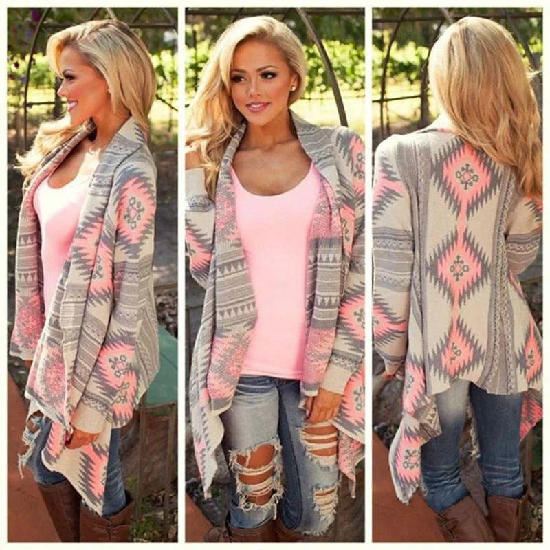 women new fashion Aztec printed long sleeved casual all-match Cardigans