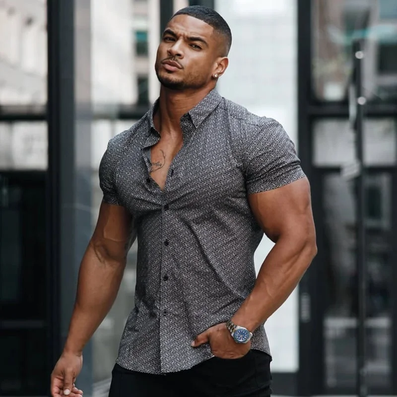 Men's Summer Casual Fashion Trend Plaid Lapel Shirt Loose Plus Short Sleeves