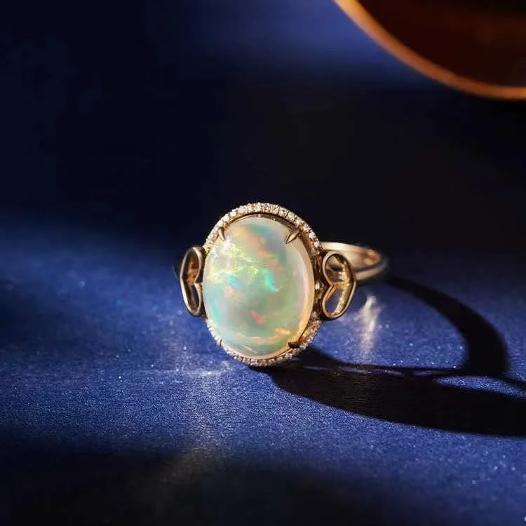 Olivenorma Big Opal Side Love Design Adjustable Ring