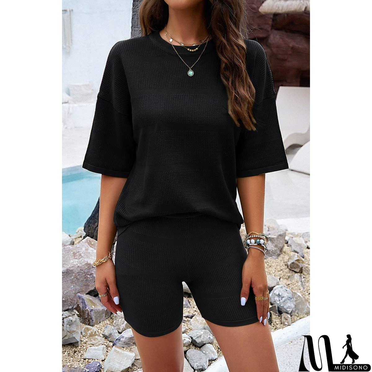 MidiSono - Two Pieces Solid Drop Shoulder Activewear Sets