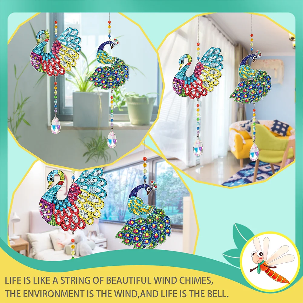 2pcs Crystal Light Catcher Diamond Painting Peacock Hanging Decor(Double-Sided)