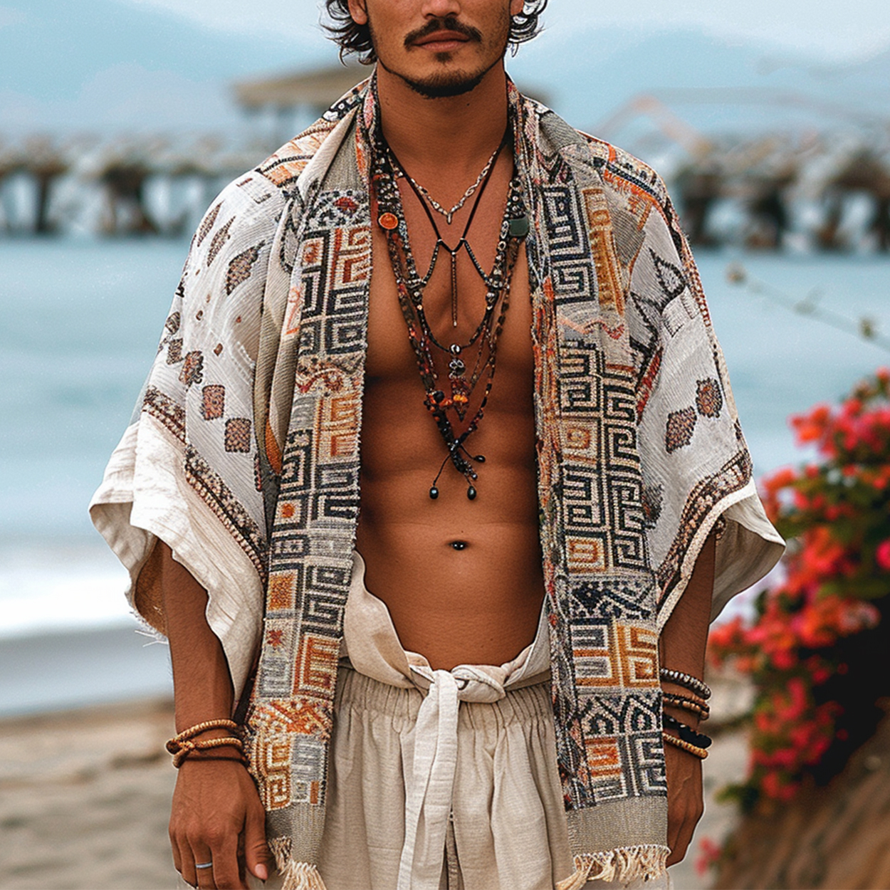 Men's Patchwork Printed Boho Town Resort Kimono Cardigan