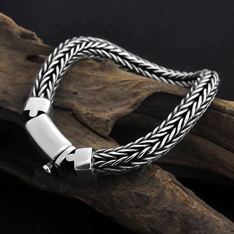 Real Silver 4mm Thick Retro Weave Bracelet Man Male Thai Silver Handmade Rope Bracelets Jewerly