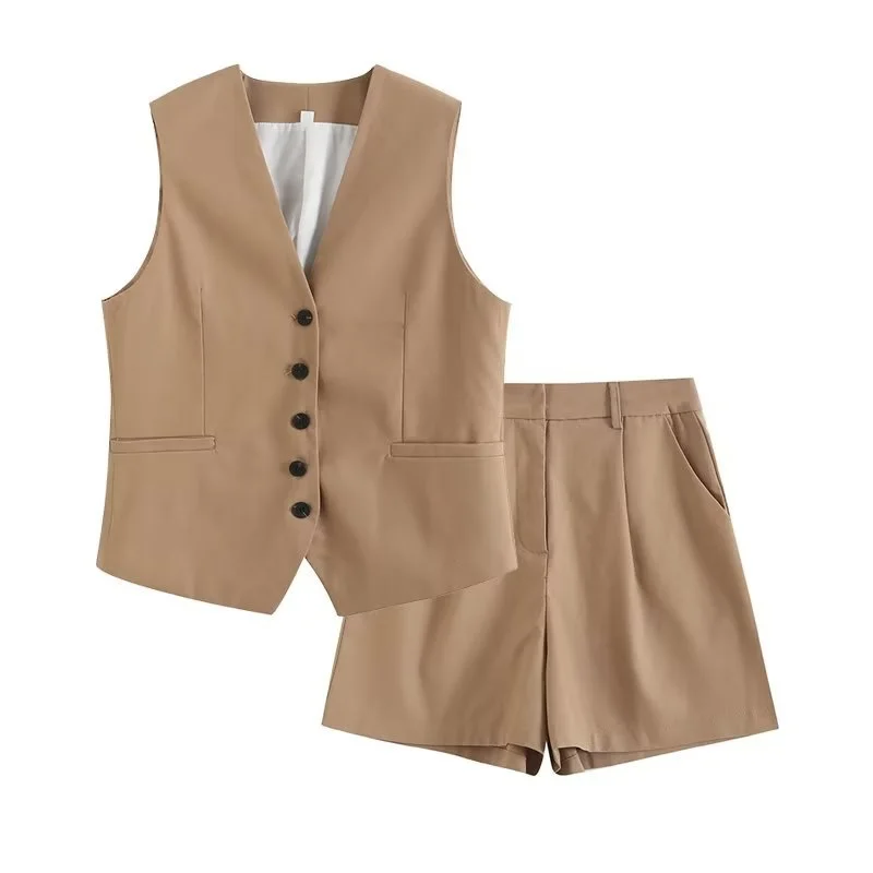 Nigikala Nigikala Summer Leisure Vest Set Linen-Blend Loose Vest + Shorts Set Women K27788