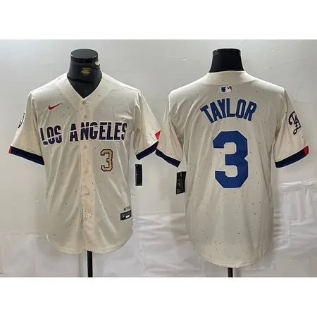 Men's Los Angeles Dodgers #3 Chris Taylor Cream Stitched Baseball Jersey C8IK