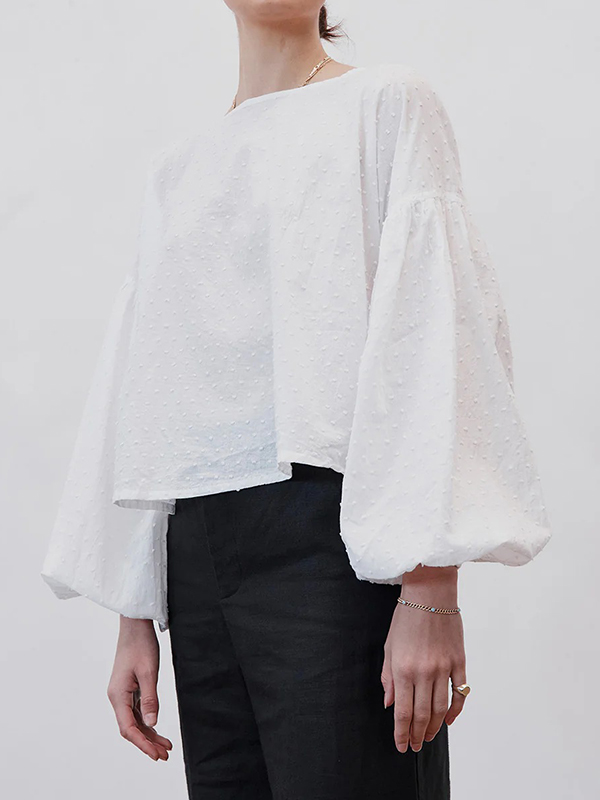 Balloon Sleeve Polka Dot Texture Backless Tie Blouses