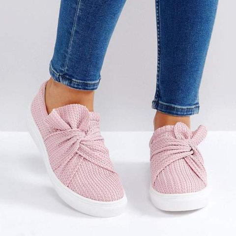 Women Knitted Bow-knot Twist Flat Slip On Loafers