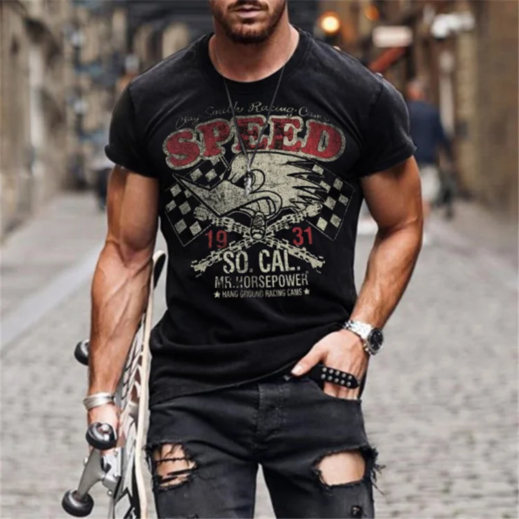 Men's Summer Alphabet Print Round Neck Sports T-shirt