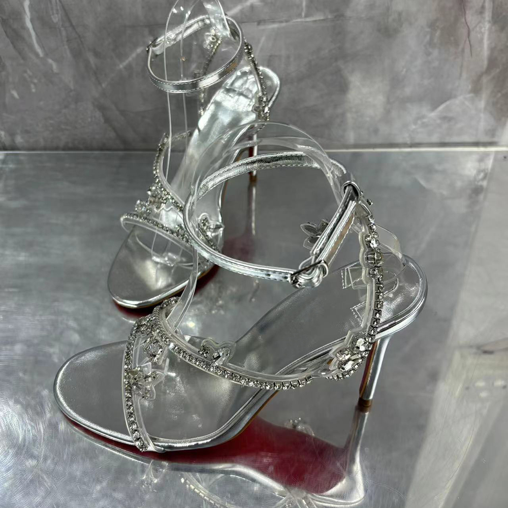 100mm Spotlight Wavy Straps Sandals Red Bottom Stilettos Rhinestones Sandals -vocosishoes