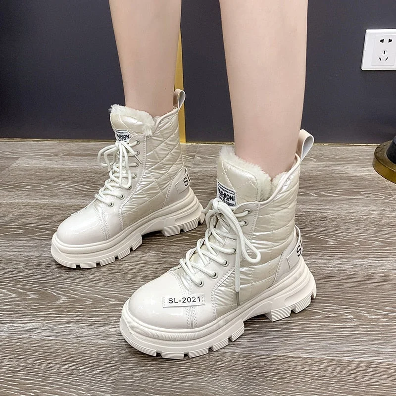Chunky Winter Boots Women Fur Ankle Snow Boots For Women Beige Black Platform Boots 2021 New Fashion Designer Winter Sneakers